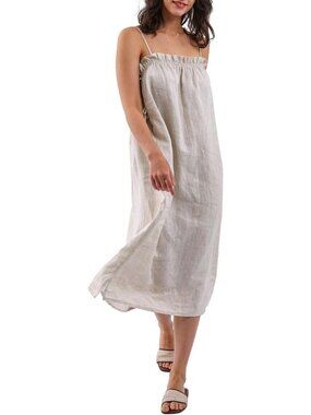 Flax Small 100% Linen Summer Midi Beach Dress for Women - Lightweight & Stylish